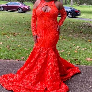 Elegant orange Gown with Intricate Patterns